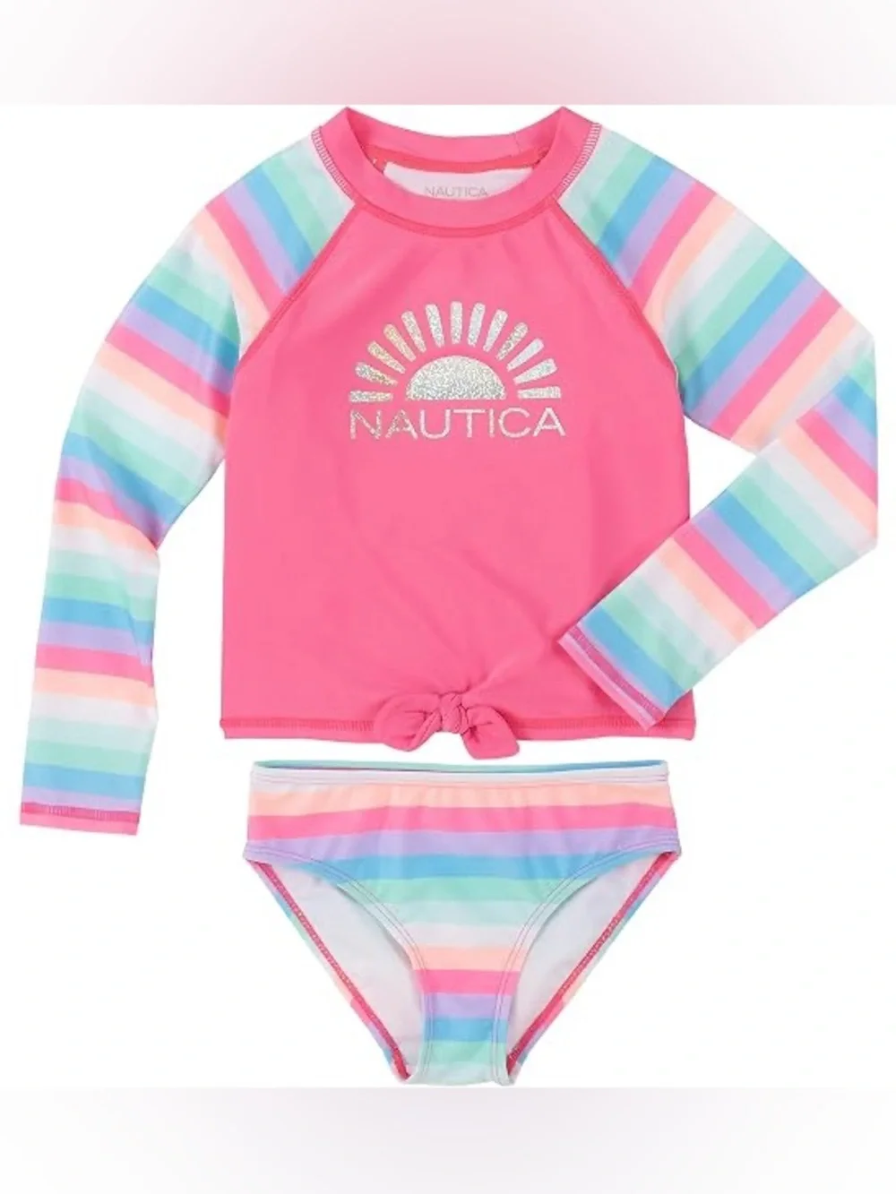 Nautica Rainbow Striped Sunset Rashguard & Bottom Swim Set